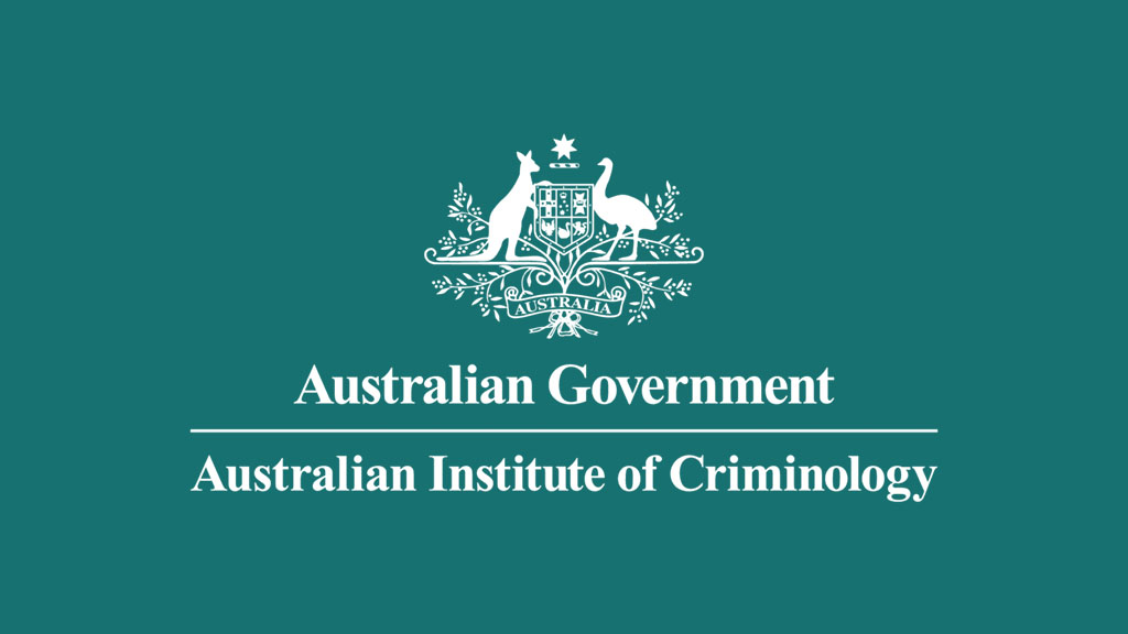 Australian Government, Australian Institute of Criminology logo with white text and a government crest on a green background