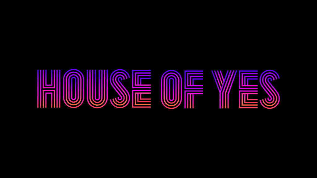 House of Yes logo with neon pink and purple text on a black background