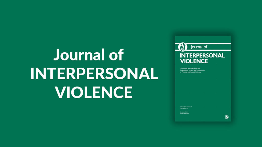 Journal of Interpersonal Violence logo with white text on a green background and a small inset of the journal cover