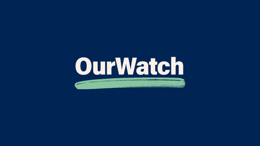 Our Watch logo with white text and a green underline on a dark blue background